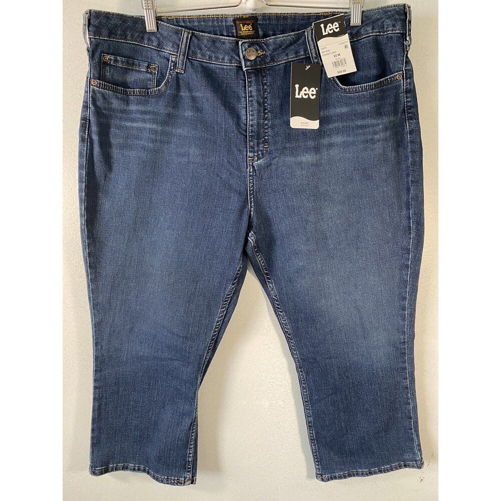 Lee Capri Mid Rise Stormy Lines Women Size 22 M Dark Blue NWT